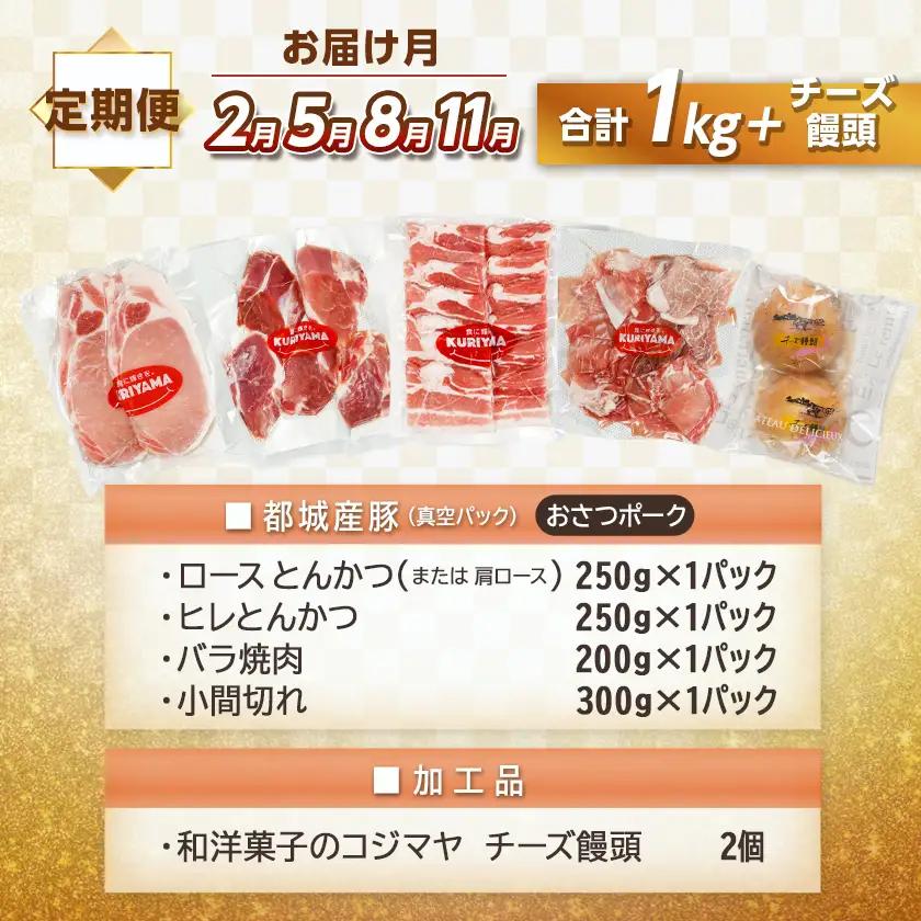 全部真空パック!5回お届け!「おさつポーク」と加工品定期便〔TAA5-1404〕_(都城市) 都城産ブランドポーク 小分け 真空 かさばらない 豚肉 加工品 セット バラエティ豊かにお届け おさつポー