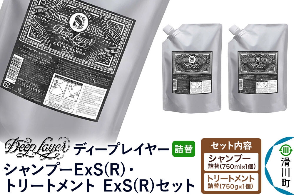
                  DeepLayer ディープレイヤー シャンプー ExS (R) 750mL×1個・トリートメント ExS (R) 750g×1個 【詰替】 セット [まとまり パサつき なめらか 手触り スルスル髪 ふんわり 細毛 軟毛 ダメージ毛 ブリーチ毛 リンス コンディショナー]
                
