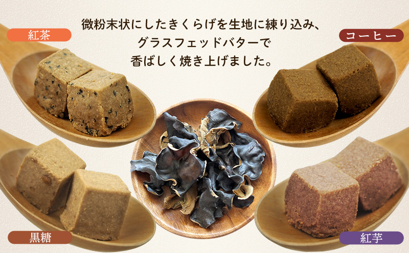 グラスフェッドバタークッキー【フレーバーセット55g×4種】　きくらげ小町 紅茶 黒糖 紅芋 コーヒー お菓子 焼き菓子 4種 フレーバー セット バタークッキー クッキー バター おやつ きくらげ小