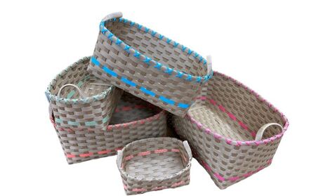 カゴ エコ クラフトテープ ハンドメイド 収納 5点セット 小物 雑貨 インテリア 収納ボックス 手作業 片づけ 小物の整理 おもちゃ箱 小物入れ おもちゃ入れ 机上整理 卓上整理 