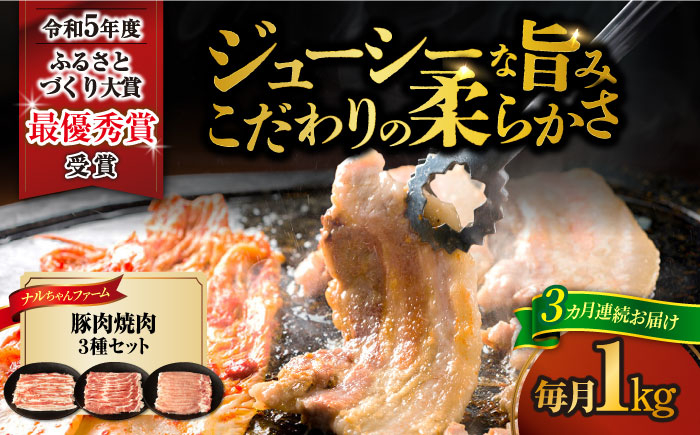 
            【3回定期便】ナルちゃんファーム豚肉焼肉セット 毎月1kg / 豚肉 豚ロース モモ バラ 焼肉 / おおむら夢ファームシュシュ [ACAA339]
          