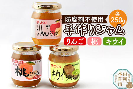 茂木農園 秋田県産 手作りジャムセットB 合計750g（りんご、桃、キウイ 各250g）