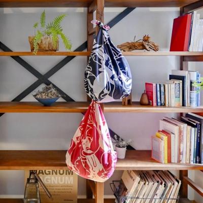 ふるさと納税 京都市 【三陽商事】地域猫活動　綿三幅両面ふろしき(キャットパズル/ブラック×コスモス色) |  | 02