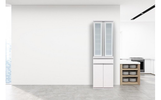 （ホワイト柾目）【開梱設置/受注製作】 ネオ ハイタイプ 食器棚 幅60cm 食器棚 完成品 ダイニングボード スリム 大川家具 キッチンボード