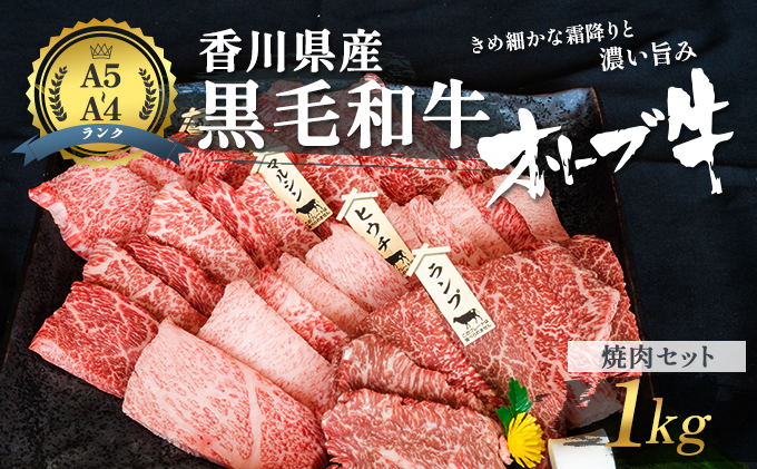 香川県産黒毛和牛 焼肉セット 1kg 香川県産 オリーブ牛 焼き肉 【お届け：発送可能時期より順次発送予定】 国産 高級 国産牛 赤身 焼肉用 贅沢 バーベキュー肉 冷凍 牛肉 
