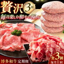 【ふるさと納税】【3回定期便】博多和牛堪能定期便（1回目：切り落とし1kg、2回目：ハンバーグ10個、3回目：しゃぶすき1kg） 広川町 / 株式会社MEAT PLUS[AFBO103]