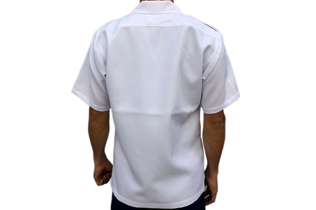 【船員服】半袖開襟パイロットシャツ 3Lサイズ 開襟シャツ 半袖シャツ オープンカラー オープンカラーシャツ 白 ホワイト white ポリエステル オリジナル 大人 日本製 広島県 呉市 ku091