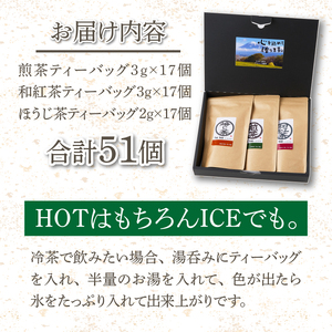 本格派 ティーバッグ 3種詰合せ 糸付き 煎茶 和紅茶 ほうじ茶 3種×各17個 HOT ICE 手軽 静岡県 富士市 [sf036-001]
