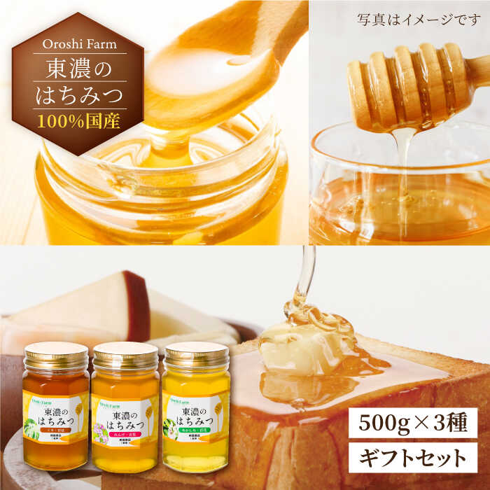 【ふるさと納税】100％国産岐阜の豊かな自然で取れた東濃のはちみつ 500g各3種 計1500g(ギフトセット) ≪土岐市≫ 天然 国産 非加熱 [MAB001]