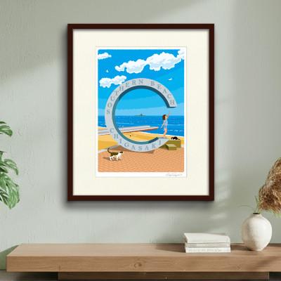 ふるさと納税 茅ヶ崎市 湘南・茅ヶ崎で描く、海を感じるイラストアート『ジークレーアートフレーム　SL-06』(大:四つ切)