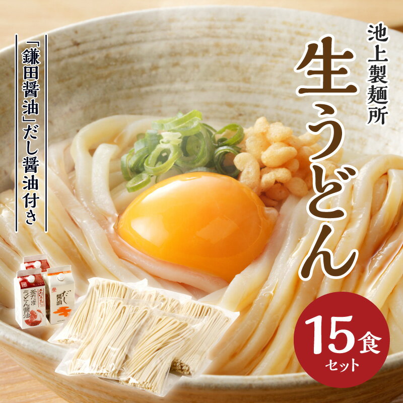 【ふるさと納税】本家　池上製麺所　生うどん15食（鎌田醤油　だし醤油） | うどん セット もっちり ツルツル 弾力 コシ 喉越し 生麺 麺類 食卓 シンプル 釜たまうどん 生醤油うどん 長年 定番 手作り 送料無料