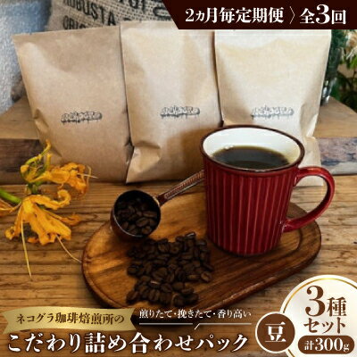 【ふるさと納税】【2ヵ月毎定期便】《豆3種計300g》ネコグラ珈琲焙煎所の煎りたて挽きたてコーヒーセット全3回【4064367】