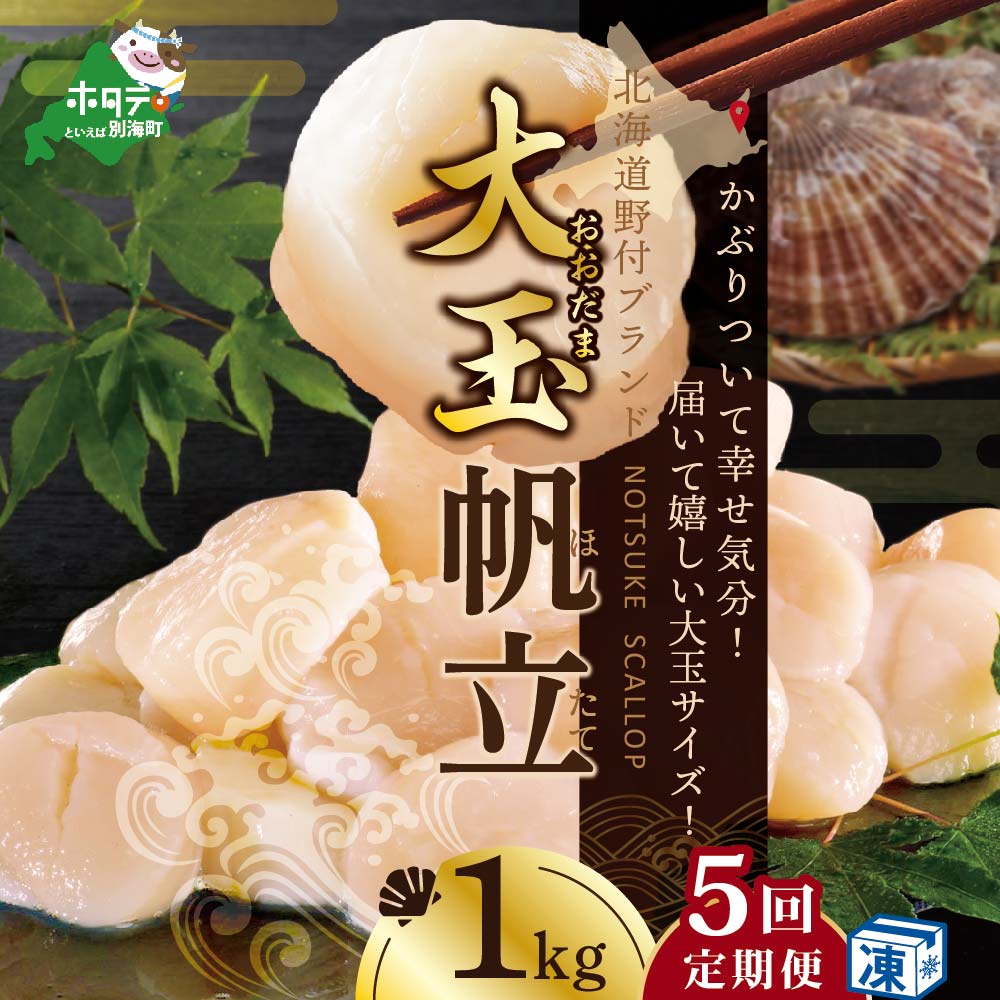 【ふるさと納税】【緊急支援品】【 年5回 ホタテ 定期便 5ヶ月 連続 定期 】北海道 野付産 漁協からお届け 冷凍ホタテ貝柱 届いて嬉しい 大玉 ホタテ 1kg 全 5回 ( ふるさと納税 ほたて 定期便 ふるさと納税 帆立 定期便 ほたて貝柱 ホタテ貝柱 帆立貝柱 送料無料 5 )
