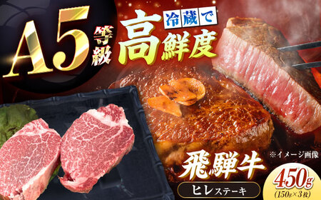 【チルド（冷蔵）発送！】 「飛騨牛」 A5等級 ヒレステーキ 150g×3枚 / 牛肉 焼肉 鉄板焼き 網焼き BBQ/ 恵那市 / 東美濃農業協同組合[AUFX017]