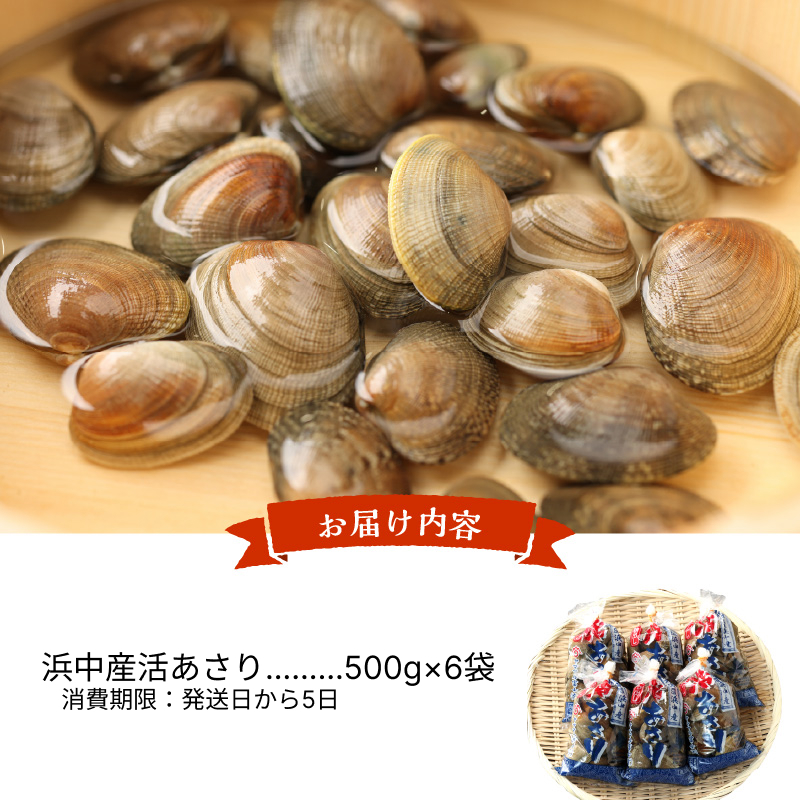 1月～3月発送分《先行予約・期間限定》浜中町産活あさり(500g×6袋セット)_230205-01