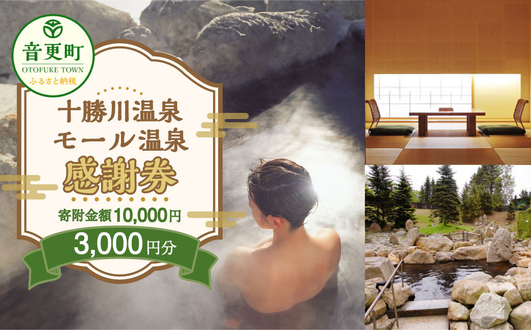 
十勝川温泉モール温泉感謝券3,000円分【T-10000】
