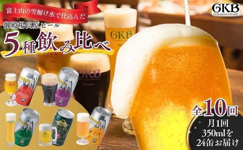 
            御殿場高原ビール 5種 飲み比べ 10ヶ月コース 定期便 10回 詰め合わせ セット ビール 地ビール 缶ビール 缶 お酒 酒 アルコール 静岡 静岡県 裾野 裾野市 [№5812-0833]
          