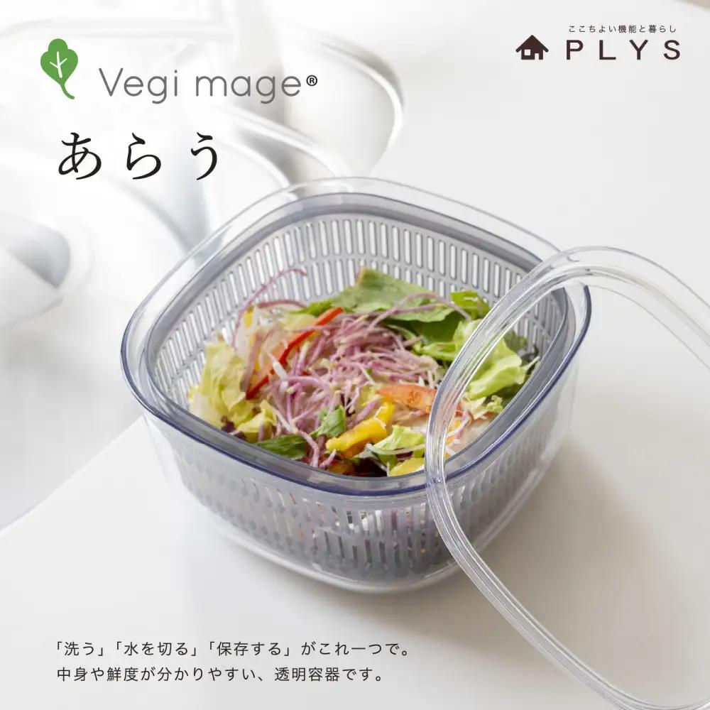 【グレー】ベジマジあらう 21cm 野菜保存容器 ボウル ザル セット フタ付き 透明
