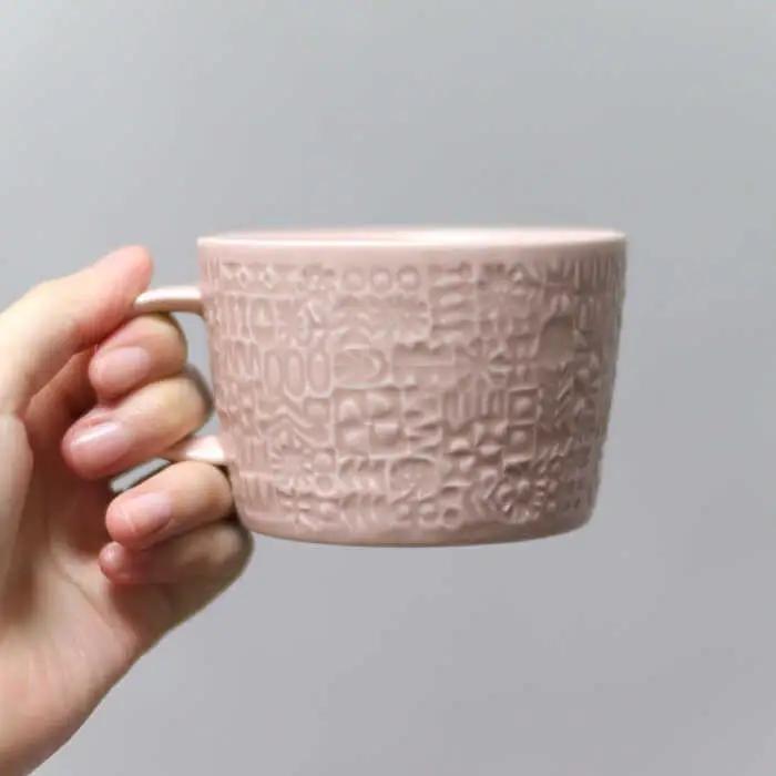 【波佐見焼】PATTERNED MUG ペア2色セット  greige＋antique rose 【BIRDS’ WORDS】[CF078]