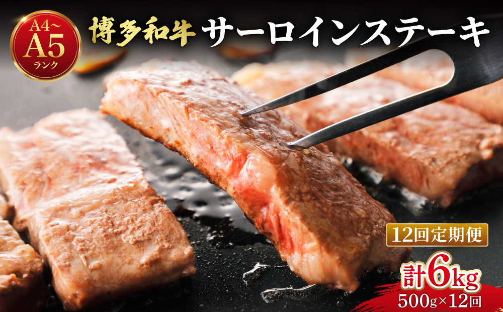 ＜定期便・全12回＞博多和牛 牛肉 サーロイン ステーキ 500g（250g×2）