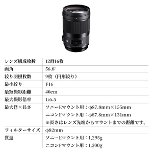 SIGMA 40mm F1.4 DG HSM | Art【ソニーEマウント用】