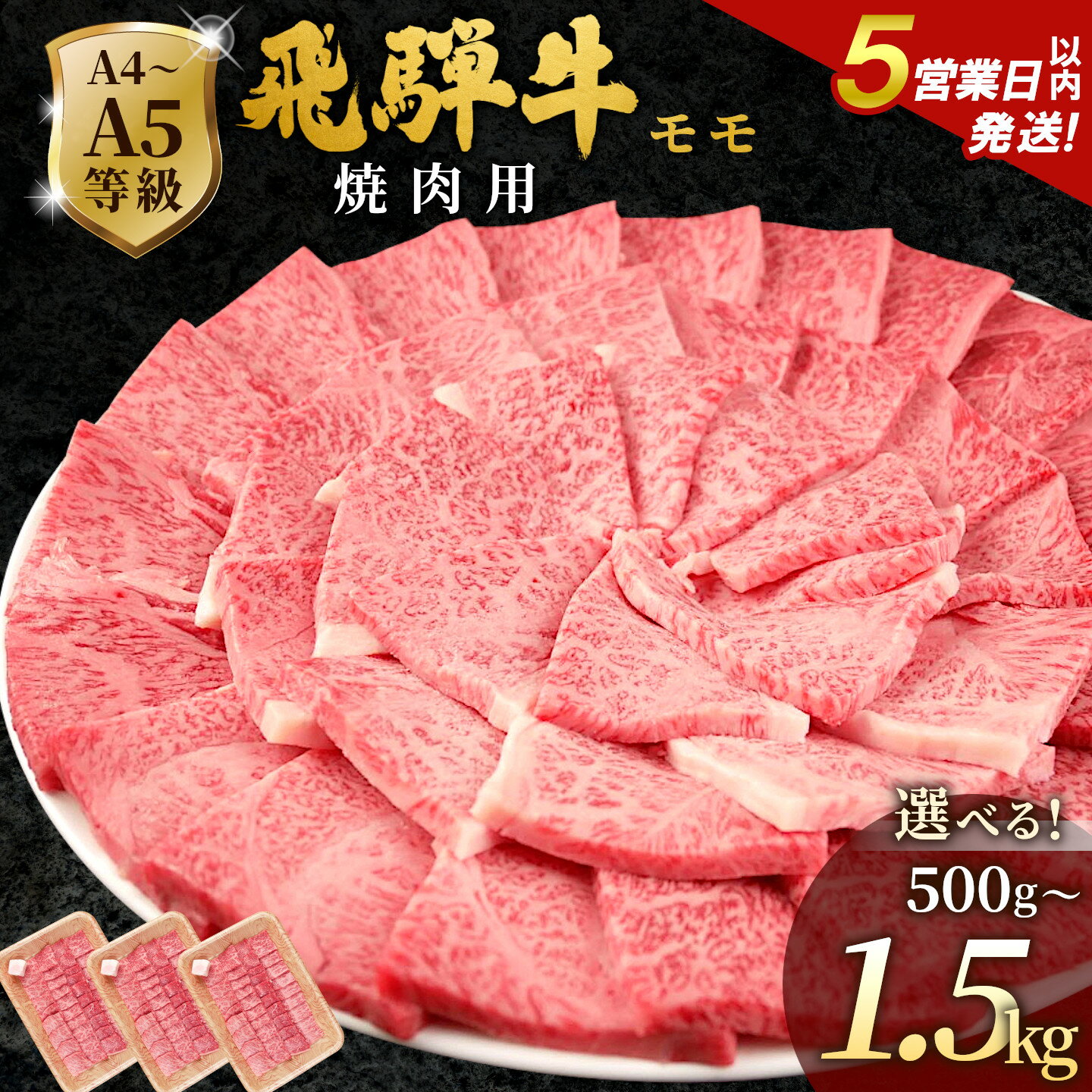 【ふるさと納税】【5営業日以内発送】飛騨牛 A4~A5等級 もも焼肉用 500g 1kg 1.5kg 岐阜県産 A4 A5 焼肉 BBQ 黒毛和牛 もも モモ 赤身 牛肉 牛 国産 お取り寄せ ごちそう 自宅用 和牛 大容量 小分け 最短発送 肉のひぐち