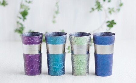 有田焼 麟 Lin プラチナ タンブラー 4個 (Green & Blue & Purple & Emerald)【金照堂】食器 カップ 4色 セット グリーン ブルー パープル エメラルド おしゃれ 上品 華やか bj052