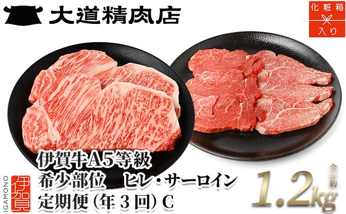 【年3回】伊賀牛 A5ヒレ・サーロイン 定期便C 総合計約1.2kg BE031