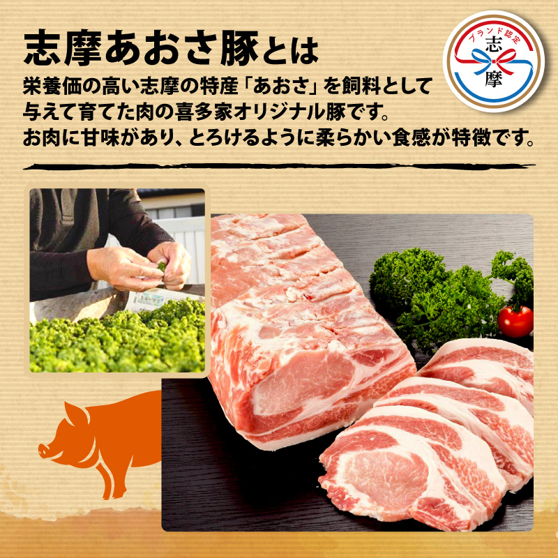 志摩あおさ豚 バラ・モモセット (鍋用) 合計 460g 2人前 ／ 国産 ブランド豚 豚バラ モモ セット 食べ比べ 鍋 お試し 冷凍 小分け 便利 食べきり