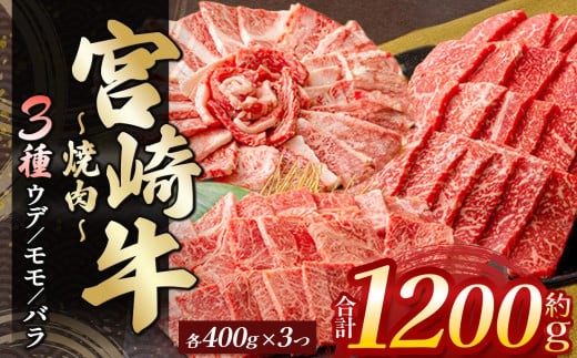 
            宮崎牛ウデ・モモ・バラ焼肉 各400g　計1.2kg | 肉 にく お肉 おにく 牛 牛肉 和牛 宮崎牛 ウデ モモ バラ 焼肉 赤身 宮崎県 五ヶ瀬町
          