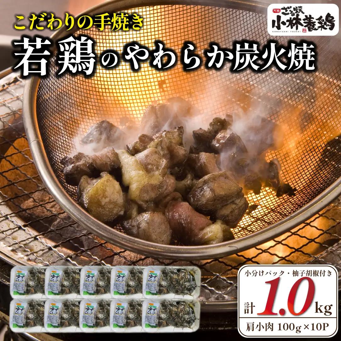 鶏肉 【テレビで紹介！元祖ざる焼き小林養鶏】やわらか炭火焼100g×10Pセット 薬味付き 国産 鶏 炭火焼 