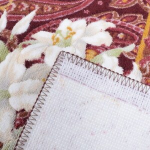 日本製 廊下カーペット 80cm×340cm 【ユリ柄】滑り止め加工（エンジ）(DR032-SJ)