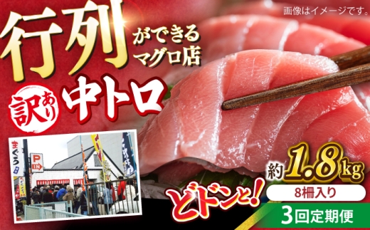 【全3回定期便】【訳あり】天然 まぐろ 中トロ メバチ 計約1.8kg (8柵入り) マグロ 定期 鮪 まぐろ 中とろ 刺身  定期便 マグロ定期【横須賀商工会議所 おもてなしギフト事務局（本まぐろ直売所 横須賀本店）】 [AKAK053]