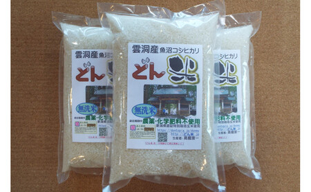 【頒布会】南魚沼産「どん米」無洗米３升×５ヶ月　ちょっと！うるさいよ！炊き方