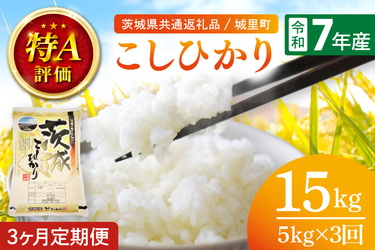 3ヶ月定期便 令和7年産 茨城県産こしひかり 計15kg（5kg×3回）（茨城県共通返礼品/城里町）特A評価 数量限定 お米 こめ ごはん 精米 コシヒカリ 単一米 安心 安全 白米 生産者直送 高評
