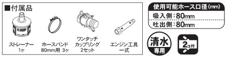 エンジンポンプ SEM-80GB 口径80ミリ ハイデルスポンプ 三菱4サイクル [0890]