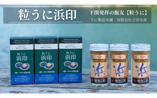 
            粒 うに ウニ 雲丹 浜印 瓶うに 55g 3本 セット 常温 ギフト 贈答品 下関市 山口
          