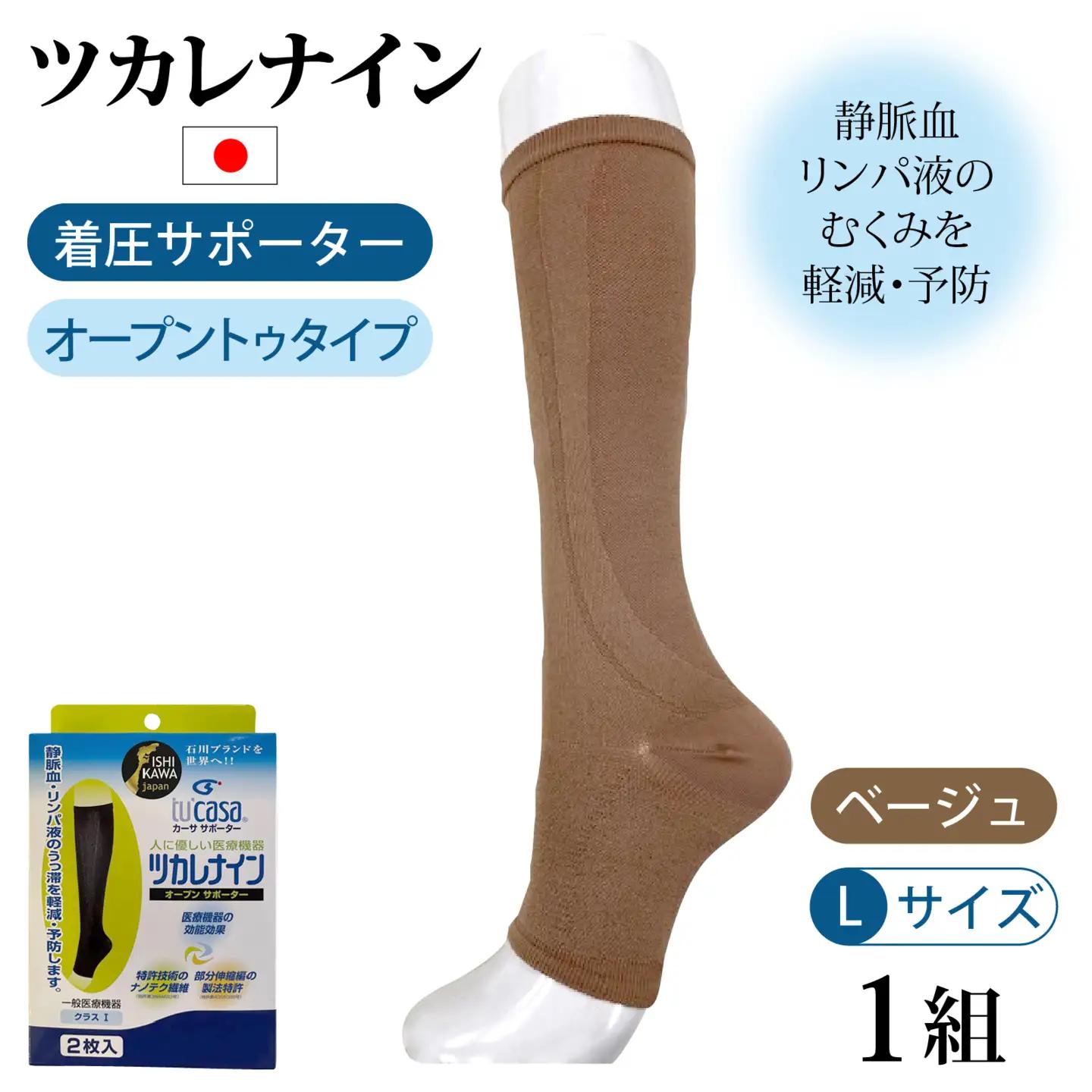 ツカレナイン　着圧サポーター【オープントゥ】（ベージュ：Ｌ）　１ペア