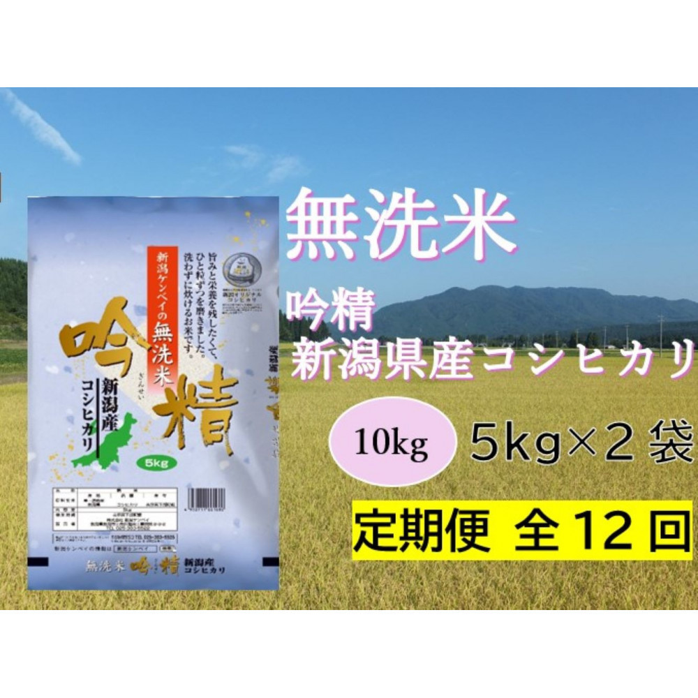 【定期便：全12回お届け】【無洗米吟精】　新潟県産コシヒカリ10Kg（5kg×2）
