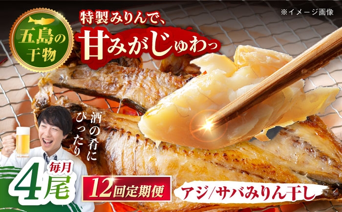 
                  【12回定期便】【S】一夜干し みりん干し（アジ/サバ）計4尾 五島市/愛情食彩[PCH016] 干物 ひもの 一夜干し アジ サバ おつまみ おかず 長崎県 五島市 定期便
                