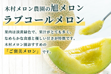 【2026年分 予約】先行予約 「旭メロン (品種：ラブコールメロン）」2玉 (合計約3.5kg以上) 2026年6月中旬～発送開始【 ごほうび めろん 青肉 メロン 大玉 たっぷり 果汁 果物 フル