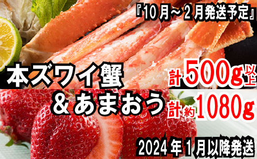 B131.冬を満喫．あまおう（１１２０g）・カニ（８００g）セット．２０２１年１２月以降配送