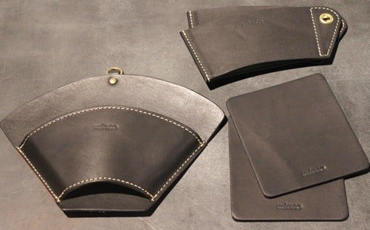 【minca】栃木レザーのカフェグッズ3アイテム5点セット 自宅、オフィス、キャンプシーンでのカフェタイムに/ブラック　678【日用品 人気 おすすめ 】