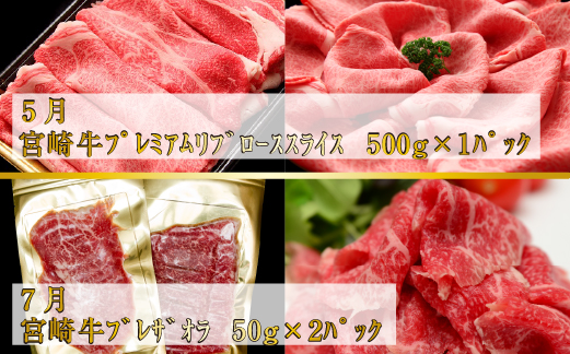 【お肉の定期便】百名店 宮崎牛A5等級メス・プレミアムコース 全6回（牛肉 和牛 黒毛和牛 宮崎牛 ステーキ シャトーブリアン ロース モモ 赤身 サーロイン 定期便）