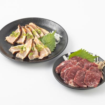 ふるさと納税 水上村 熊本県産　幻の地鶏　むねたたき1枚(180g)・霜降馬刺し100gセット(水上村) |  | 02