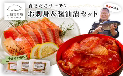森そだちサーモン お刺身＆醤油漬セット 計3パック｜サーモン ます 魚 刺身 小分け 生食用 人気 冷凍 海鮮丼 人気 高級 大満足 美味しい 贈答 生食用 刺身 お刺身 刺し身 魚介類 海鮮 冷凍 厚切り 薄切り