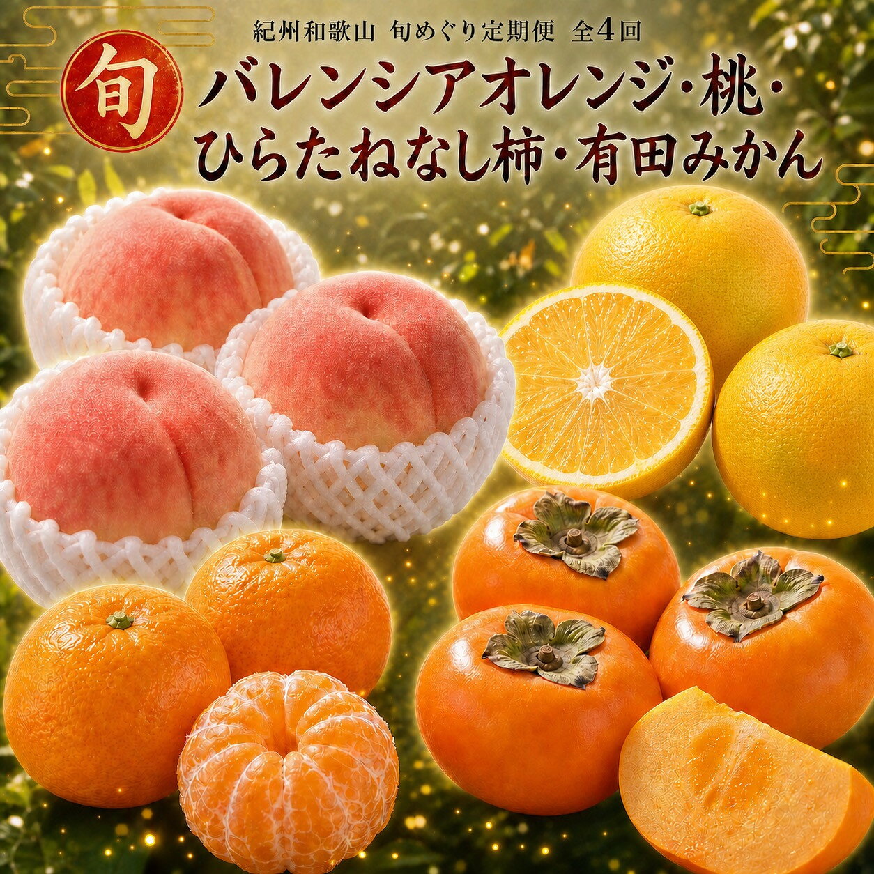 【ふるさと納税】【7・8・10・12月 全4回】紀州和歌山産旬のフルーツセット（バレンシア・桃・ひらたねなし柿・みかん）【UT80】 | フルーツ 果物 くだもの 食品 人気 おすすめ 送料無料