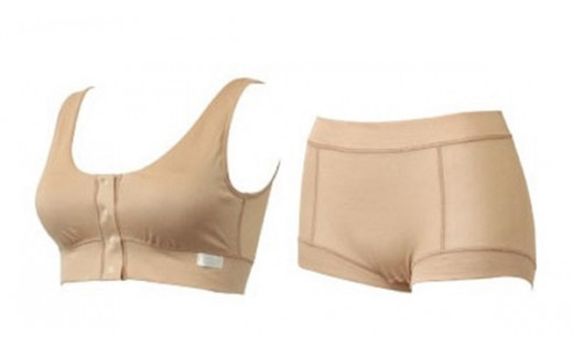 「Fleep」シンプルシリーズセット(前開きブラ＆深履きショーツ)【モカベージュ／LL】