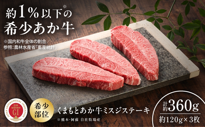 
                  【令和8年度熊本地震復興支援】【GI認証】くまもとあか牛ミスジステーキ 約120g×3枚 /  熊本 ステーキ BBQ バーベキュー あか牛 あかうし 希少 霜降り 人気 ミスジステーキ ご褒美 お手軽 ギフト お祝い 贈り物 おすすめ  赤牛 あかうし 赤身 国産 ステーキ肉  菊陽 みすじすてーき 【有限会社 三協畜産】[BHAS017]
                
