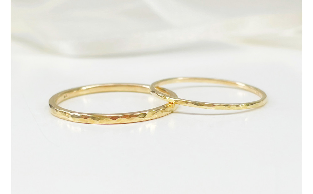 【K18 ペアリング】丸つち目 細＆厚リング（ハンドメイド）- ギフト包装付き - 232238_WW138